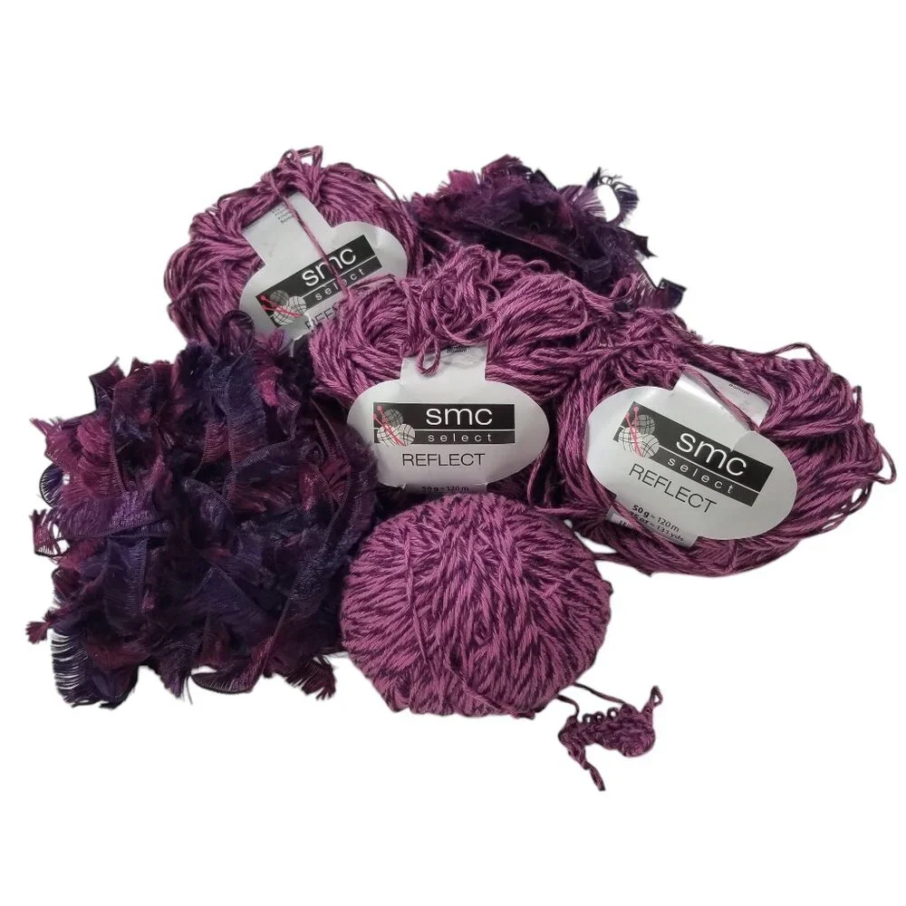 SMC Rayon Cotton Yarn & Eyelash Yarn 4 Skeins Berry Variegated Purples